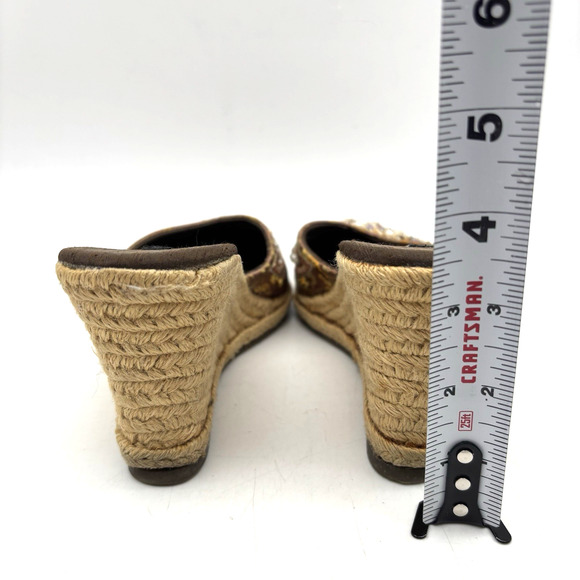 Vintage 90s Y2K Xhilaration Brown Satin Beaded Sequin Espadrille Wedge Heels 6 - Picture 10 of 16